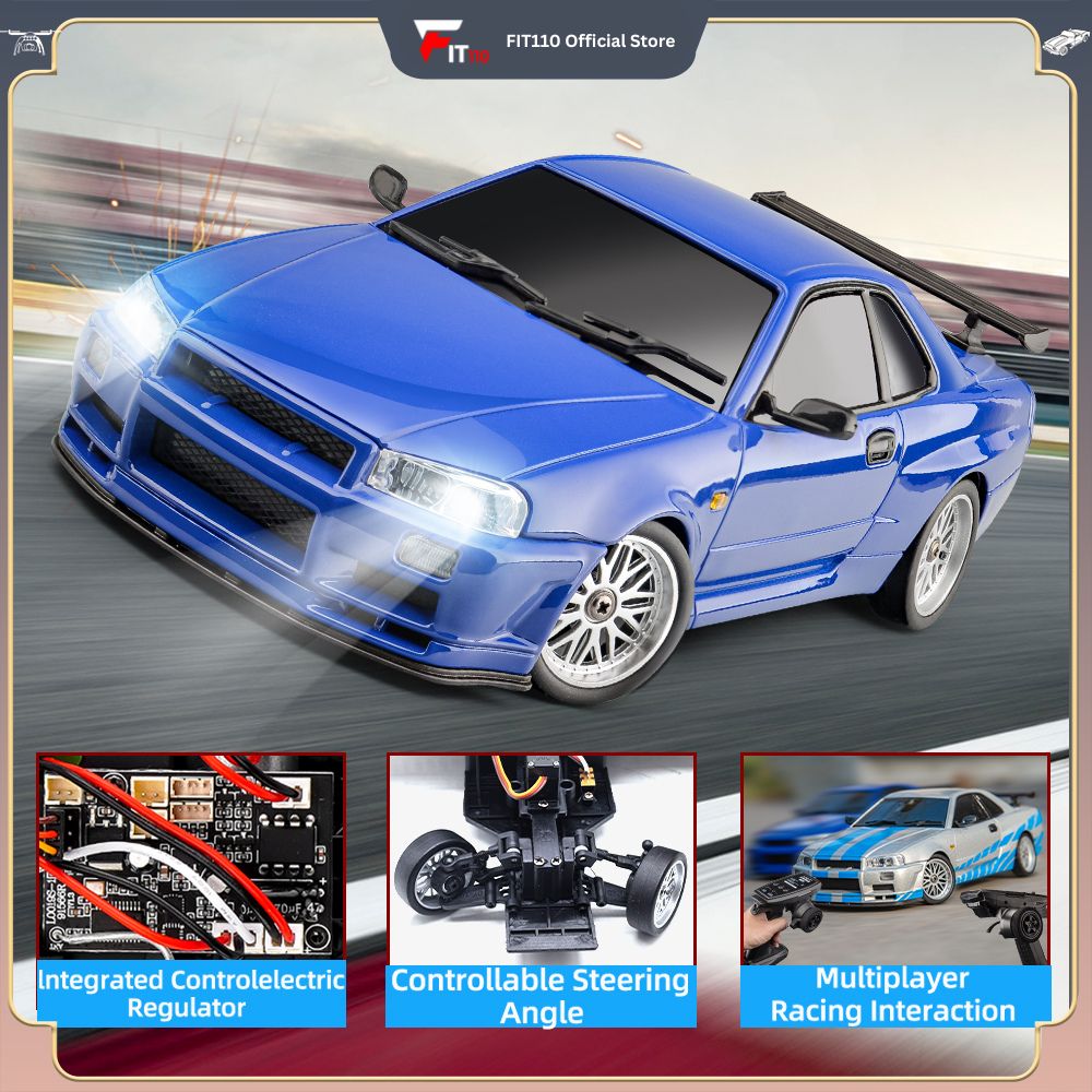 Skyline GTR R34 Drift Car, Metal Alloy Shell, RC drift car with Gyroscope.