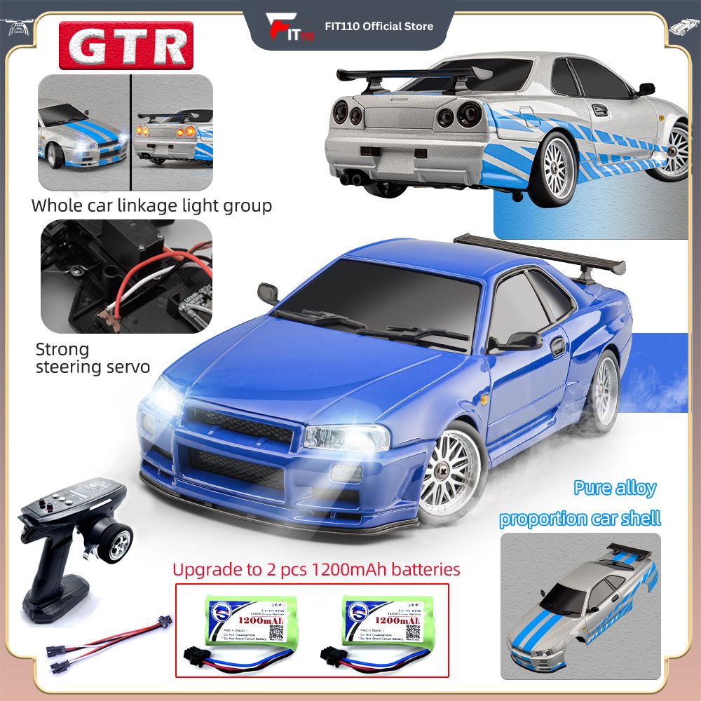 Skyline GTR R34 Drift Car, Metal Alloy Shell, RC drift car with Gyroscope.