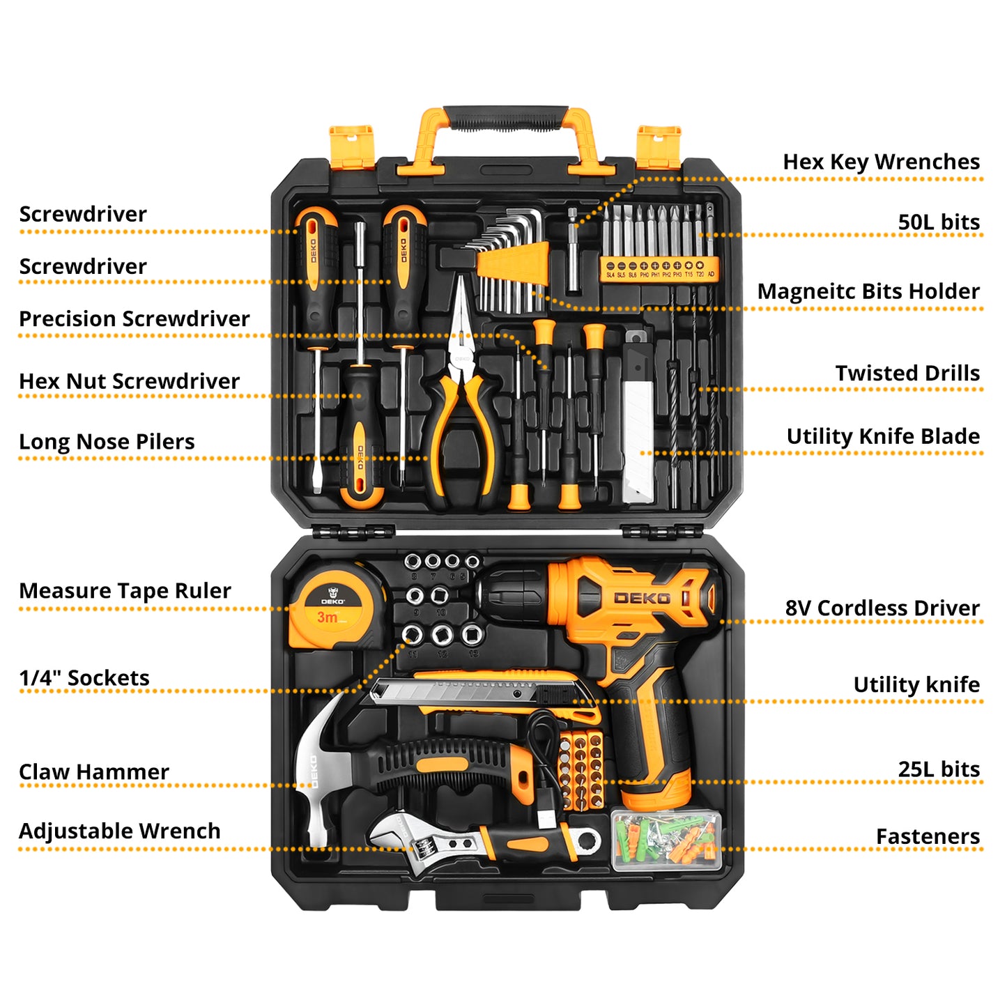 128-Pieces Power Tool Combo Kit with 8V Cordless Drill