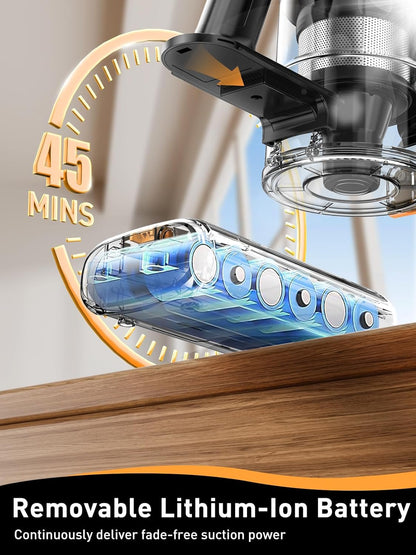 Homeika Cordless Vacuum Cleaner, 28Kpa Powerful Suction, 380W Powerful Brushless Motor, 8-in-1 Lightweight Handheld Vacuum Cleaner, 50-Minute Runtime, Removable Battery, For Pet Hair and Carpets